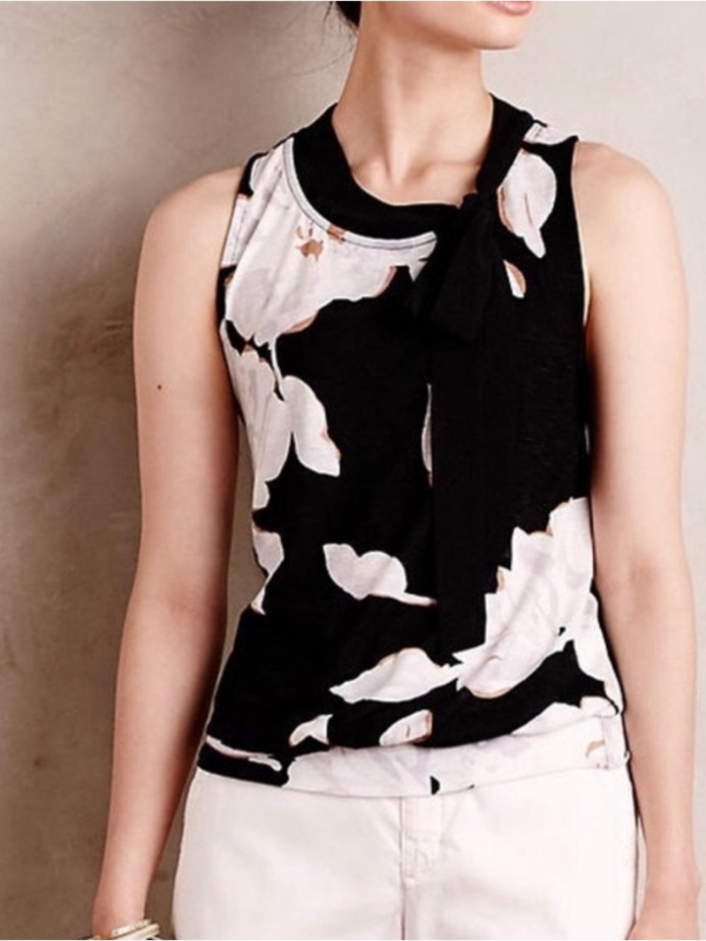 Anthropologie Deletta Floral Tie Neck Sleeveless Top XS